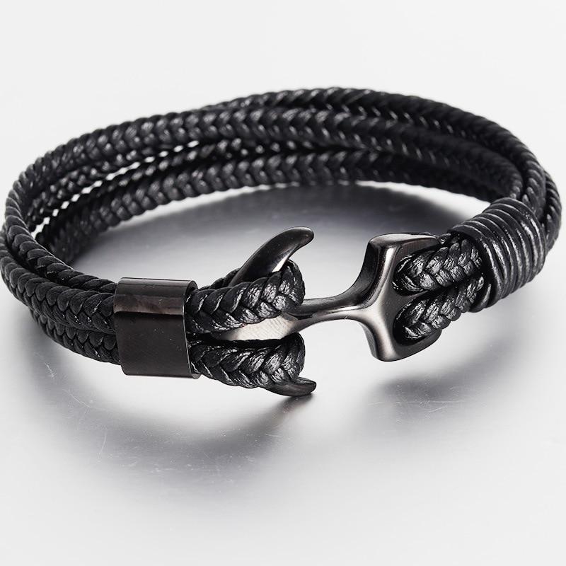 Elegant Fashionable Anchor High Quality Bracelet Men And Women Titanium Steel Bracelet Black Personality Leather