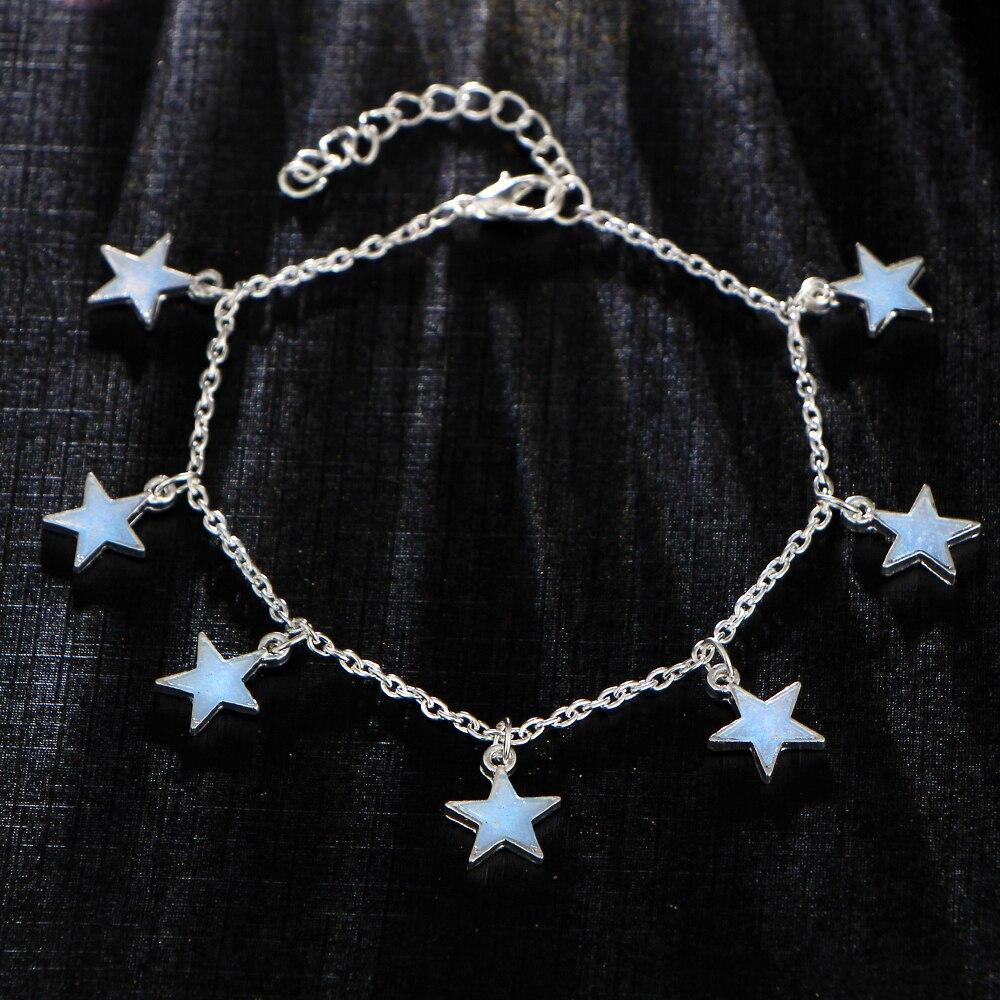 Luxury Star and Heart Bohemia Luminous Pendant Anklets Brecelets For Women Bracelet  Female Foot Jewelry