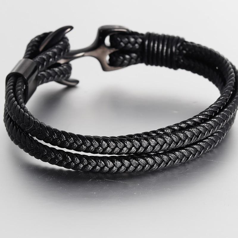 Elegant Fashionable Anchor High Quality Bracelet Men And Women Titanium Steel Bracelet Black Personality Leather