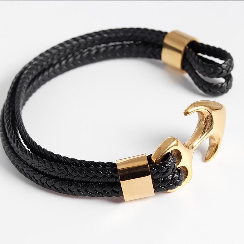 Elegant Fashionable Anchor High Quality Bracelet Men And Women Titanium Steel Bracelet Black Personality Leather