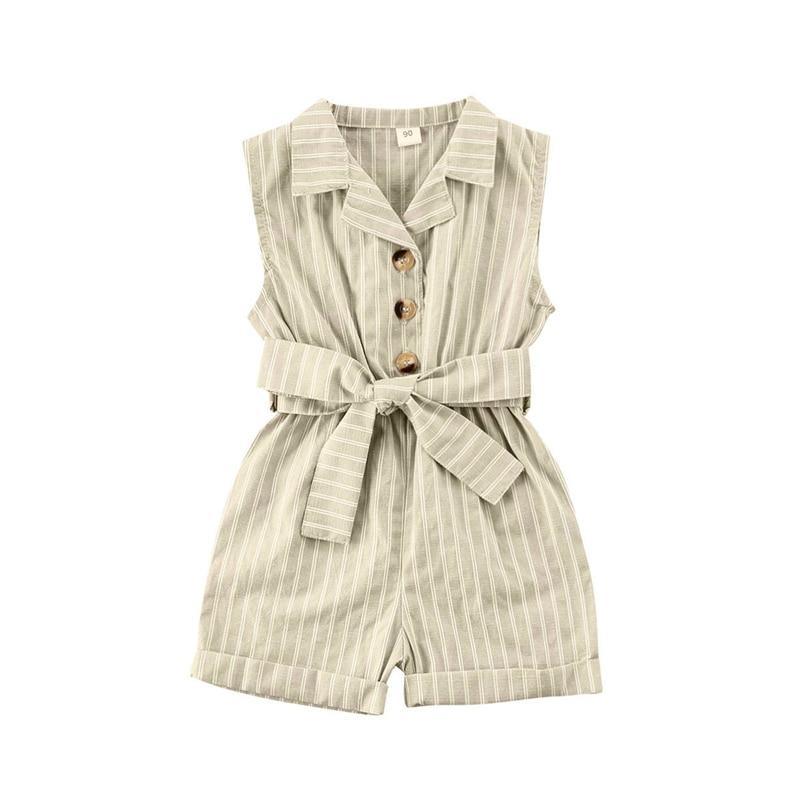 Baby Girls Clothes Sleeveless Turn-down Collar One-Pieces Romper Solid Color Girls Jumpsuit Dress for Girls