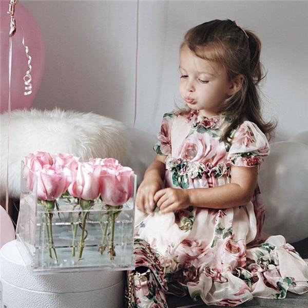 Cute Baby Girls Dress with  Flower Puff Sleeves A -line Dress For Baby Girls for Holiday Party