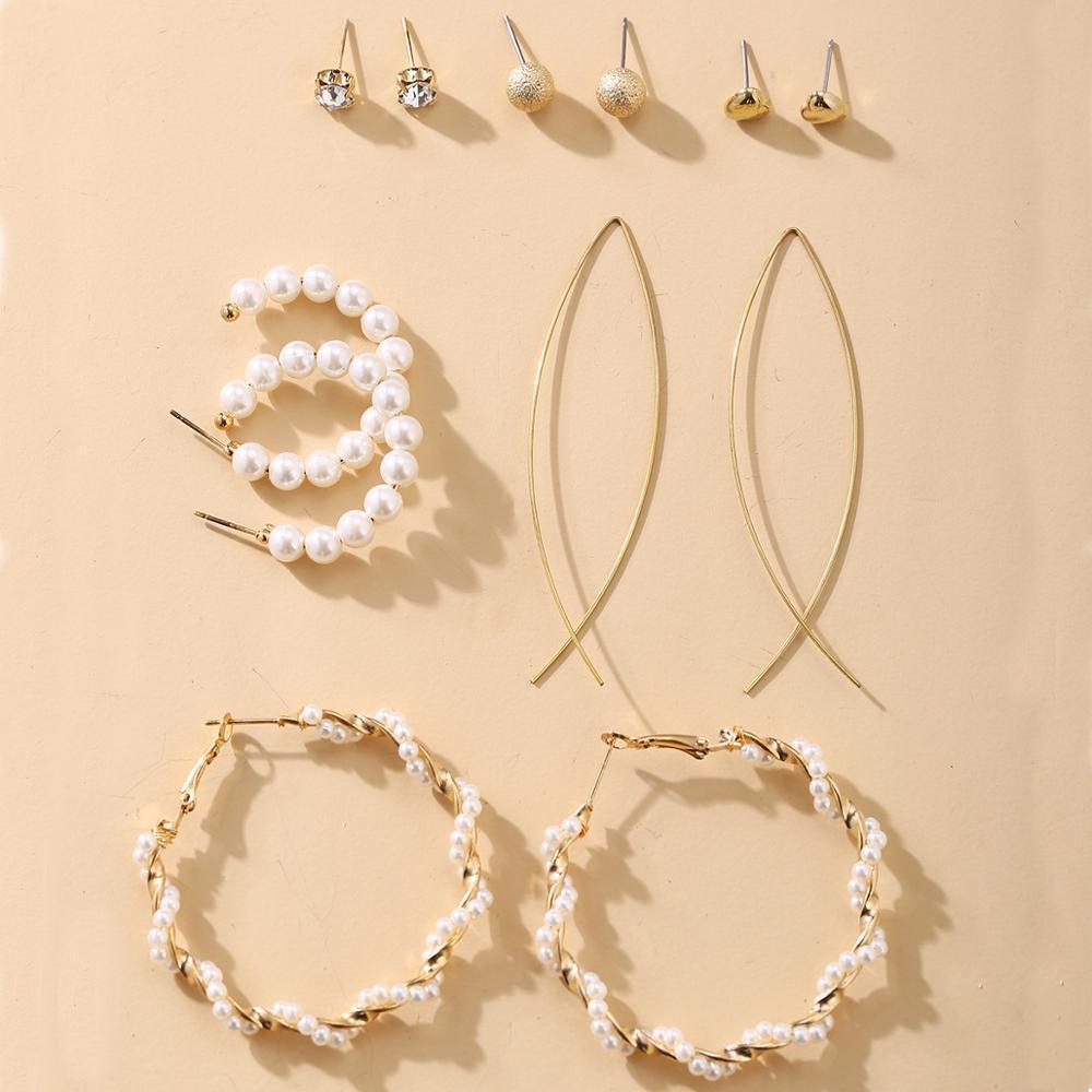 Elegant Plain Gold Metal Pearl Hoop Earrings In Fashion Big Circle Style For Women