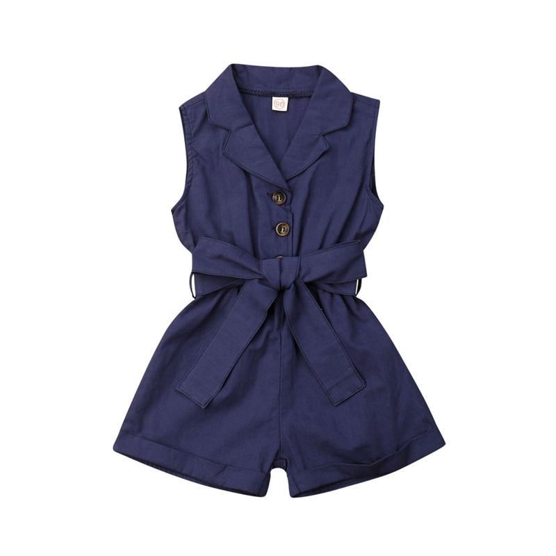 Baby Girls Clothes Sleeveless Turn-down Collar One-Pieces Romper Solid Color Girls Jumpsuit Dress for Girls