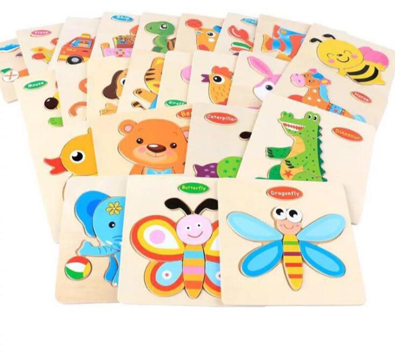 Baby Toys Wooden 3D Puzzle Cartoon Animal Intelligence Kids Educational Brain Teaser Children Tangram Shapes Learning