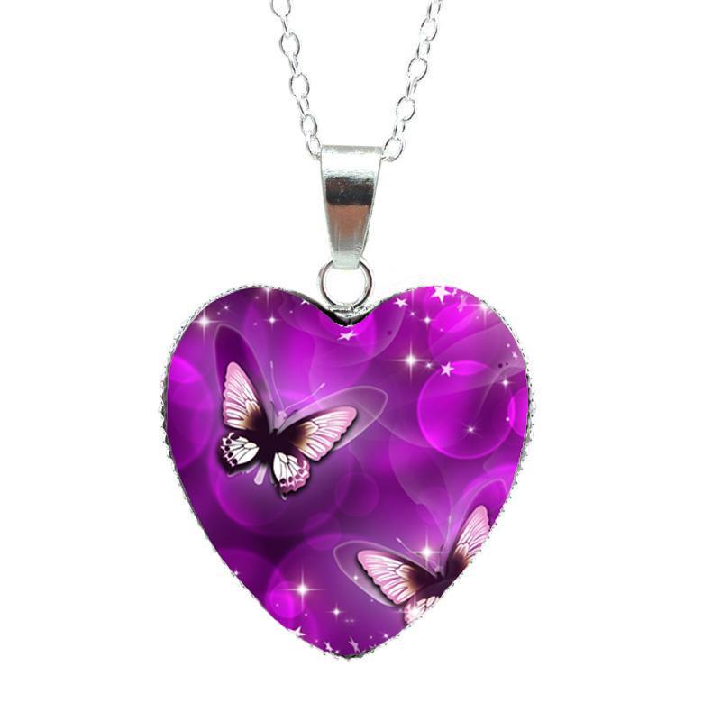 Purple Magic Butterfly Heart Jewelry Necklace Beautiful and Mysterious Butterfly Pendant Heart Necklace Jewerly Modern Design