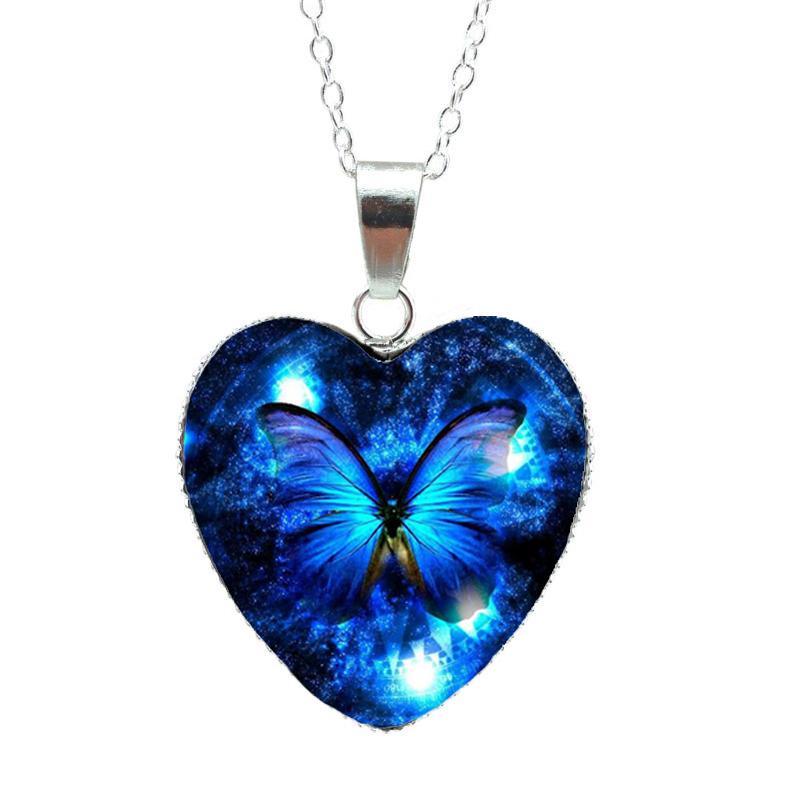 Purple Magic Butterfly Heart Jewelry Necklace Beautiful and Mysterious Butterfly Pendant Heart Necklace Jewerly Modern Design