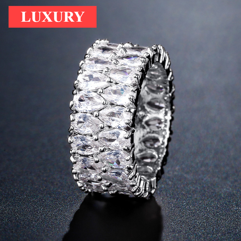 Fashion Luxury Multicolor Charm AAA Baguette Cubic Zirconia Wedding Rings for Women T Shape Stone Party Jewelry