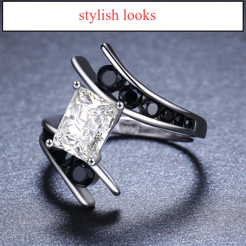 Fine Jewelry 100% Genuine 925 Sterling Silver Elegant Row Black Stone For Engagement Luxury Rings For Women