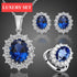 Luxury Elegant Juwelery Set For Ladies IN Blue Crystal Stone Wedding Jewelry Style  For Brides Silver Color Necklace Set For Women