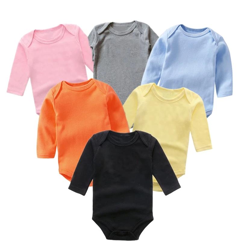 Classic Modern Solid Color Boy Girls Romper Newborn Long Sleeve Cotton Jumpsuit Tops For Girls and Boys Baby