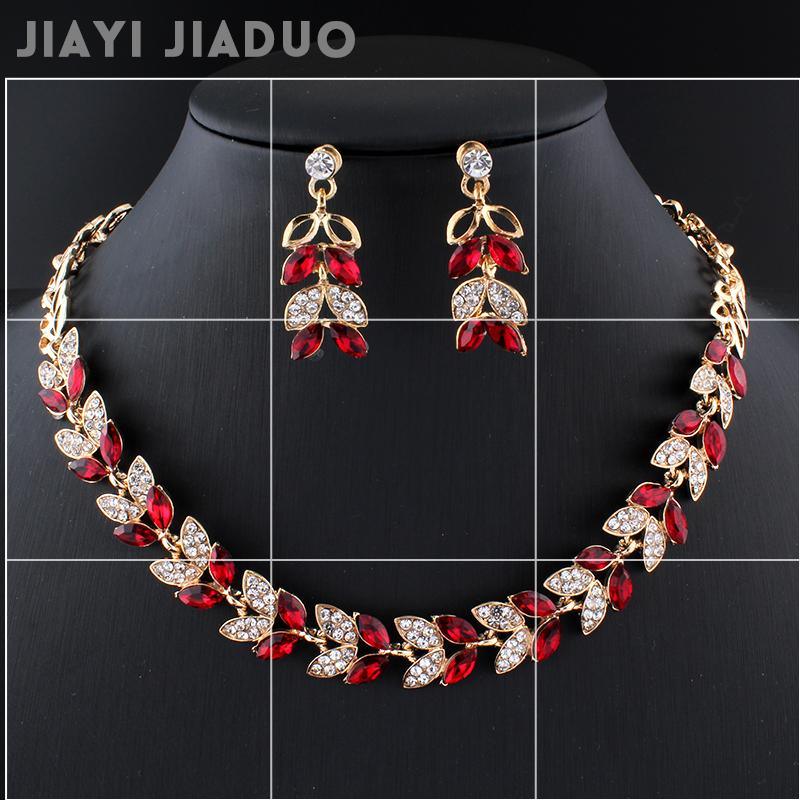 Wedding Jewelry Sets for Charming Women Green Glass Crystal Necklace Earrings Sets In Several Modern Luxury Design With Earrings and Necklace