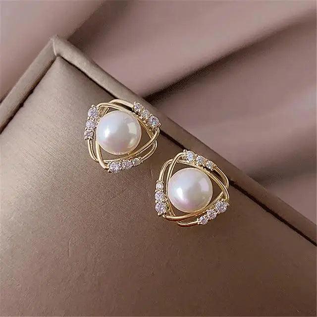 Amazing Hot Looking Round Pearl Earrings For Women And Girls - Fashionable Unique Design Female Wedding Jewelry - 8