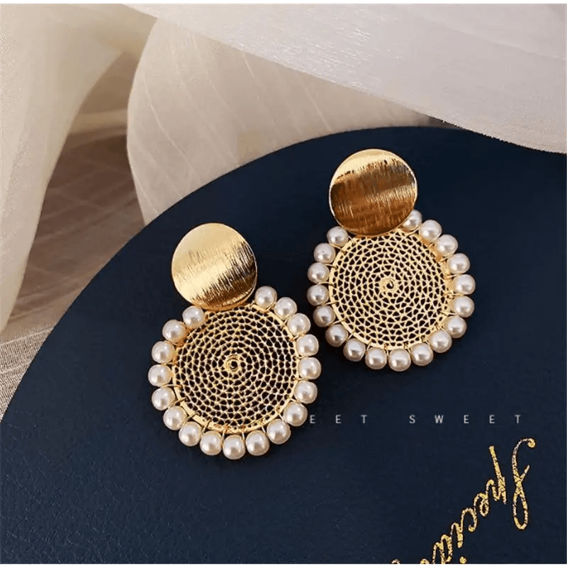 Amazing Hot Looking Round Pearl Earrings For Women And Girls - Fashionable Unique Design Female Wedding Jewelry