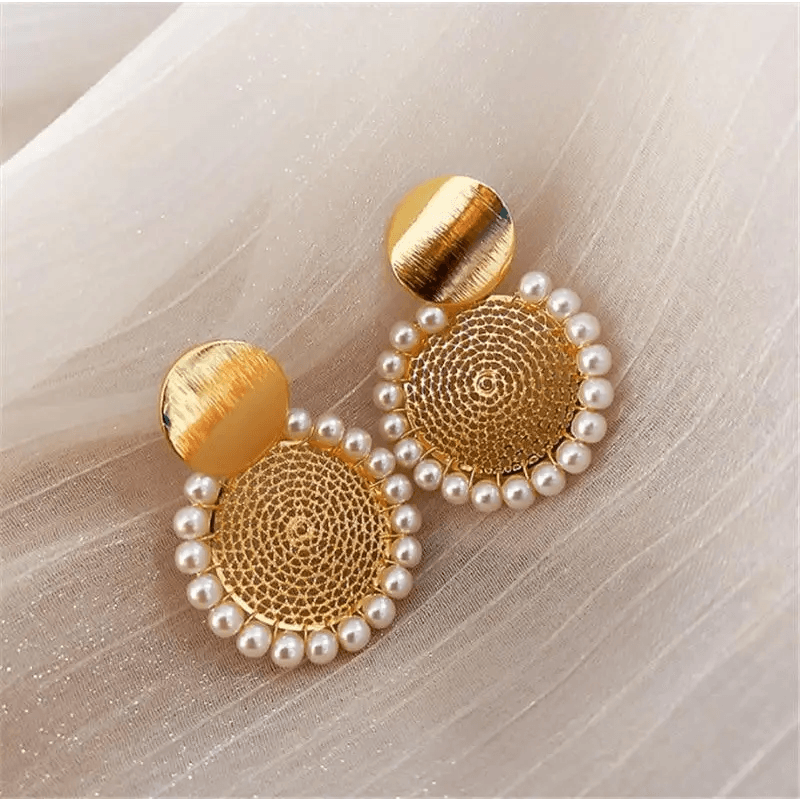 Amazing Hot Looking Round Pearl Earrings For Women And Girls - Fashionable Unique Design Female Wedding Jewelry