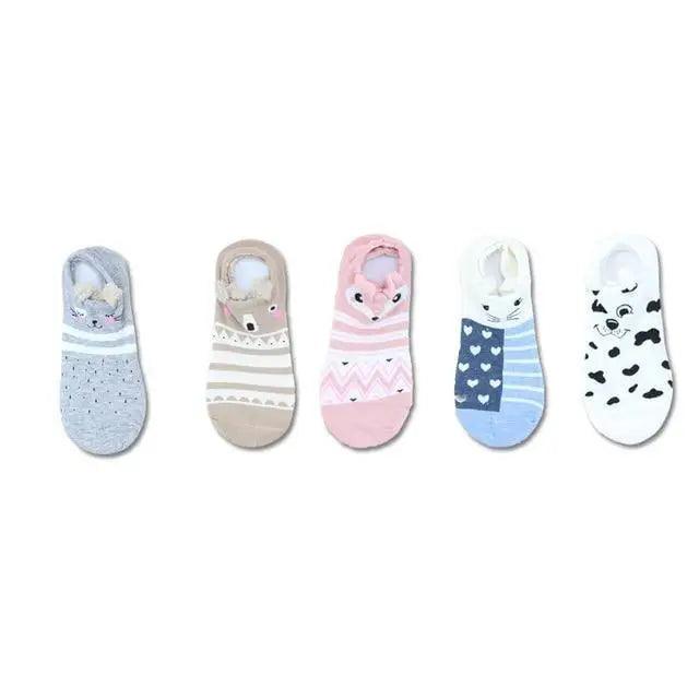 2021  Animal Cotton Socks Female Cat With Dog Summer Short Sock Slippers Women Casual Soft Funny Boat Socks - Treko - - Stevvex.com