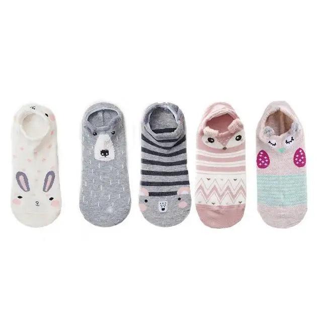 2021  Animal Cotton Socks Female Cat With Dog Summer Short Sock Slippers Women Casual Soft Funny Boat Socks - Treko - - Stevvex.com