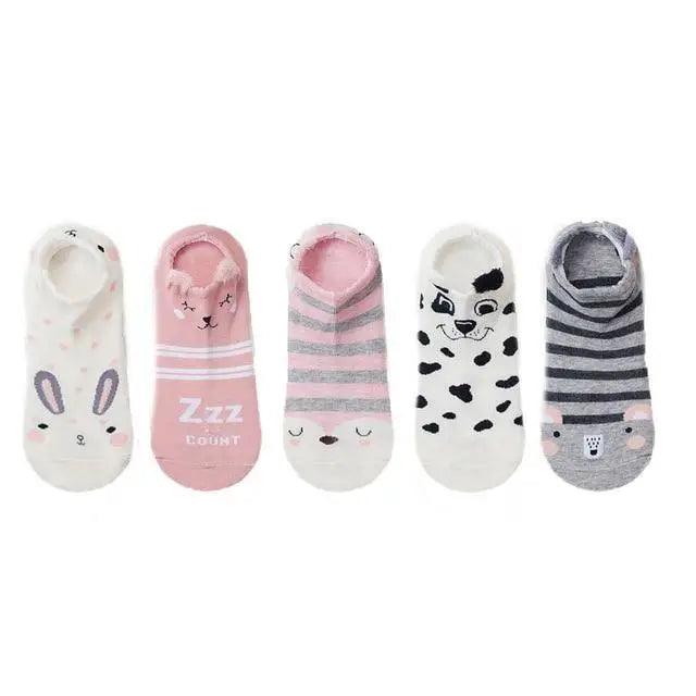 2021  Animal Cotton Socks Female Cat With Dog Summer Short Sock Slippers Women Casual Soft Funny Boat Socks - Treko - - Stevvex.com