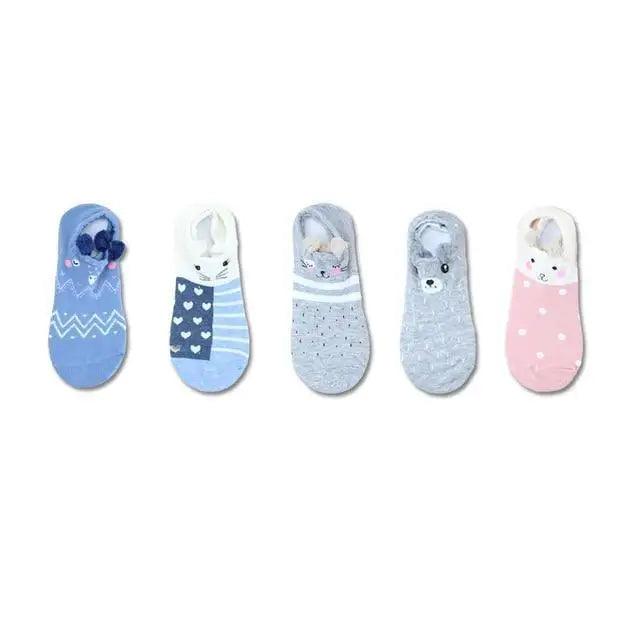 2021  Animal Cotton Socks Female Cat With Dog Summer Short Sock Slippers Women Casual Soft Funny Boat Socks - Treko - - Stevvex.com