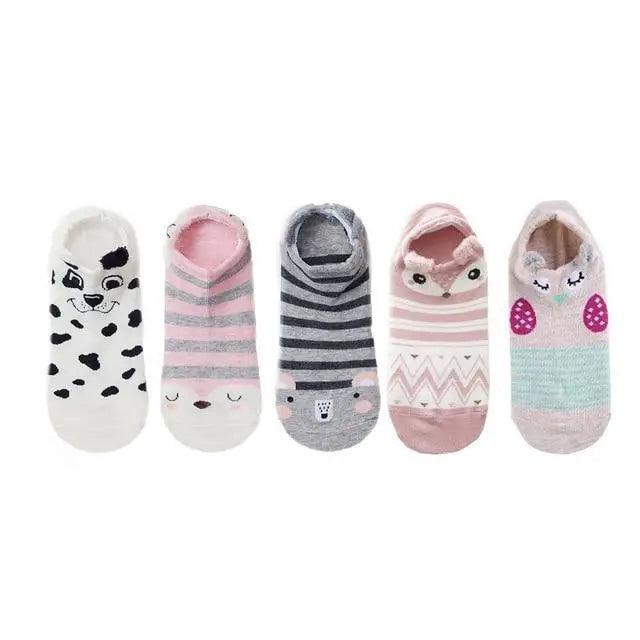 2021  Animal Cotton Socks Female Cat With Dog Summer Short Sock Slippers Women Casual Soft Funny Boat Socks - Treko - - Stevvex.com