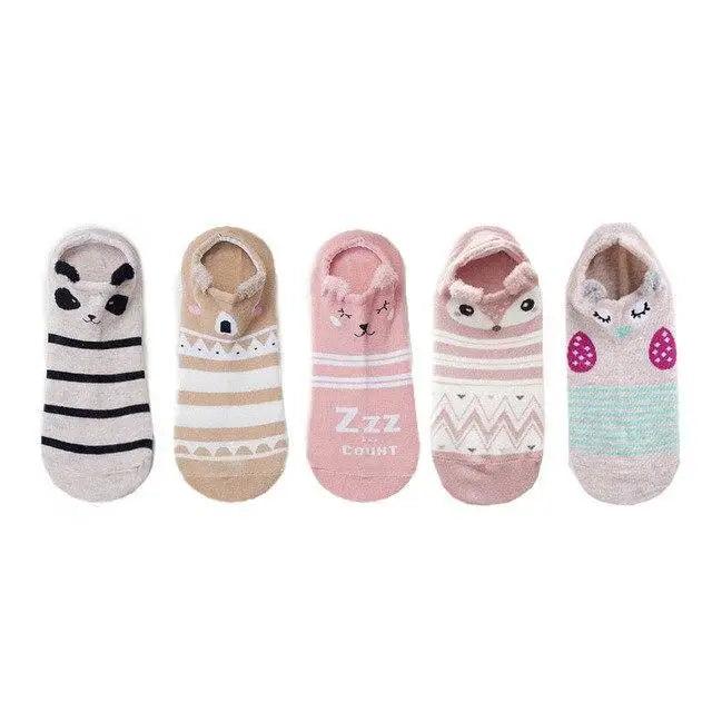 2021  Animal Cotton Socks Female Cat With Dog Summer Short Sock Slippers Women Casual Soft Funny Boat Socks - Treko - - Stevvex.com