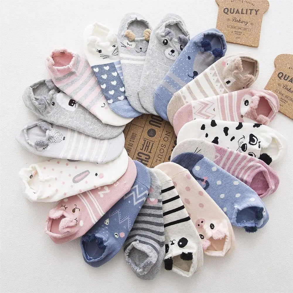 2021  Animal Cotton Socks Female Cat With Dog Summer Short Sock Slippers Women Casual Soft Funny Boat Socks - Treko - - Stevvex.com