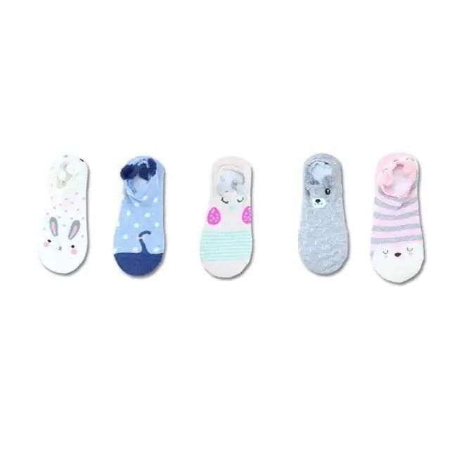 2021  Animal Cotton Socks Female Cat With Dog Summer Short Sock Slippers Women Casual Soft Funny Boat Socks - Treko - - Stevvex.com