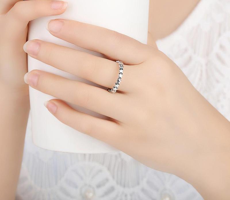 Silver Star Ring For Women Wedding 925 Sterling Silver Stackable Finger Ring Luxury Jewelry