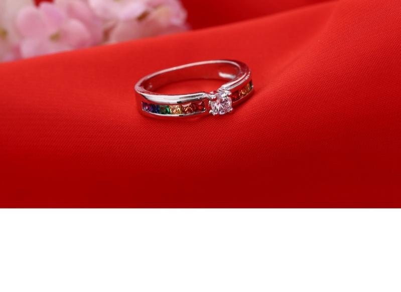 Real 925 Sterling Silver Various Colors Round Colorized Crystal Women Wedding Rings CZ Fashion Jewelry Ladies Accessories