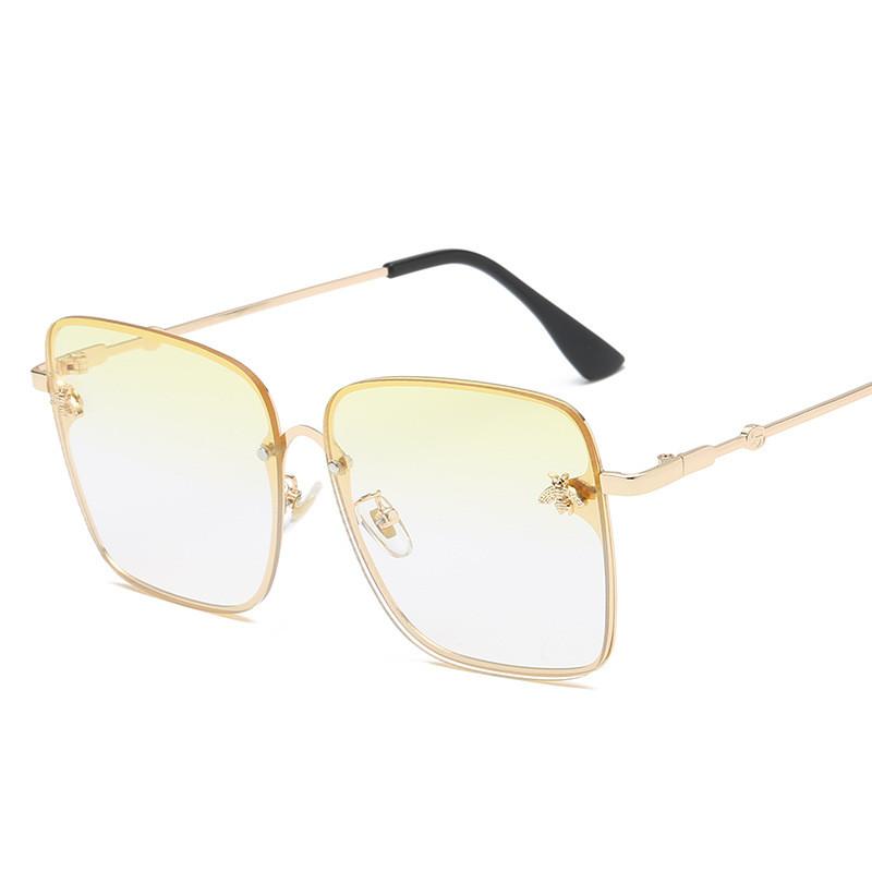 Luxury Square  Modern  WIth  Metal Luxury Bee Sunglasses For  Women and Ladies With  Retro Brand designer Metal Frame Oversized Style And Grandient Glasses