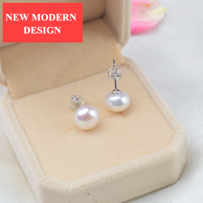 Elegant Natural Freshwater Pearl Stud Earrings Luxury For Women Real 925 Sterling Silver Epic Jewelry Gift