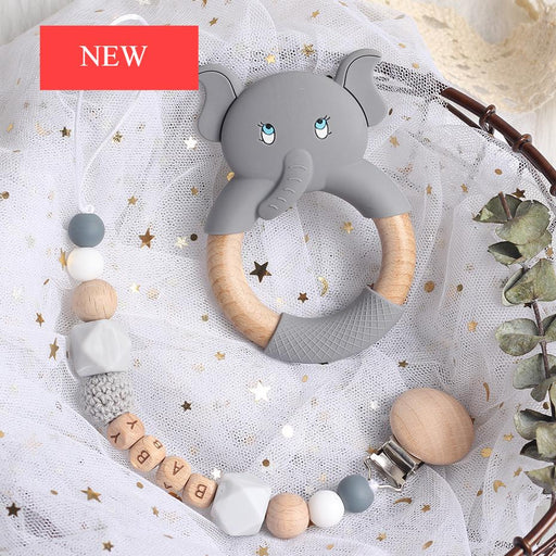 Modern Luxury Pacifier Clip Chain Beech Beads Silicone Elephant Pendant Baby Teething Nursing Clips Chain For Baby