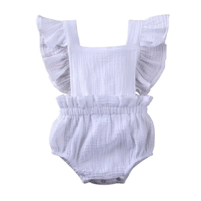 Baby Girl Ruffled Solid Color Sleeveless Backless Romper Jumpsuit Comfy Outfit Excellent Gift For Your Baby Girl - STEVVEX Baby - baby, baby birthday gifts, baby clothing, baby gifts, baby items, baby jumpsuits, baby rompers, baby styles, baby summer clothing, baby summer rompers, new parents gifts - Stevvex.com