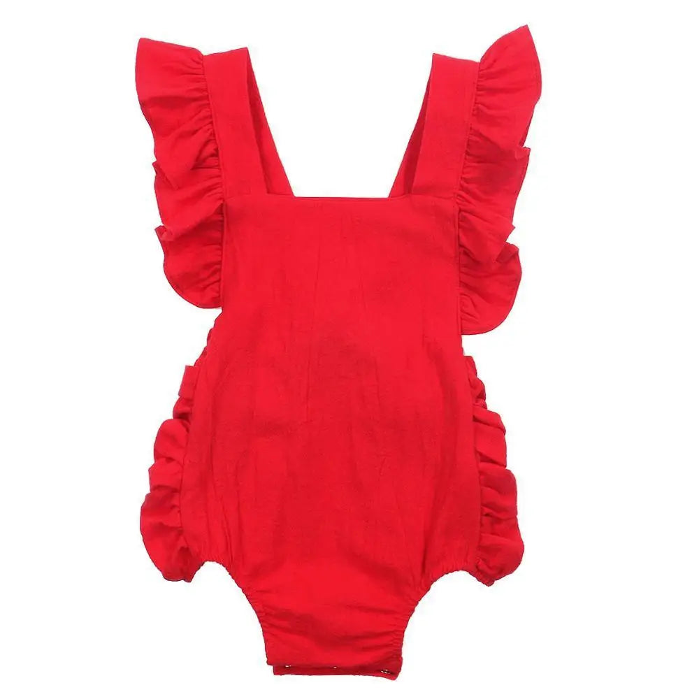 Baby Girl Ruffled Solid Color Sleeveless Backless Romper Jumpsuit Comfy Outfit Excellent Gift For Your Baby Girl - STEVVEX Baby - baby, baby birthday gifts, baby clothing, baby gifts, baby items, baby jumpsuits, baby rompers, baby styles, baby summer clothing, baby summer rompers, new parents gifts - Stevvex.com