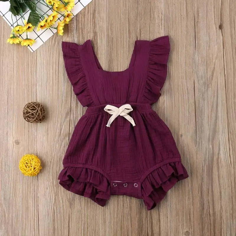 Baby Girl Ruffled Solid Color Sleeveless Backless Romper Jumpsuit Comfy Outfit Excellent Gift For Your Baby Girl - STEVVEX Baby - baby, baby birthday gifts, baby clothing, baby gifts, baby items, baby jumpsuits, baby rompers, baby styles, baby summer clothing, baby summer rompers, new parents gifts - Stevvex.com