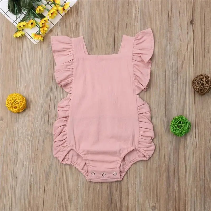 Baby Girl Ruffled Solid Color Sleeveless Backless Romper Jumpsuit Comfy Outfit Excellent Gift For Your Baby Girl - STEVVEX Baby - baby, baby birthday gifts, baby clothing, baby gifts, baby items, baby jumpsuits, baby rompers, baby styles, baby summer clothing, baby summer rompers, new parents gifts - Stevvex.com