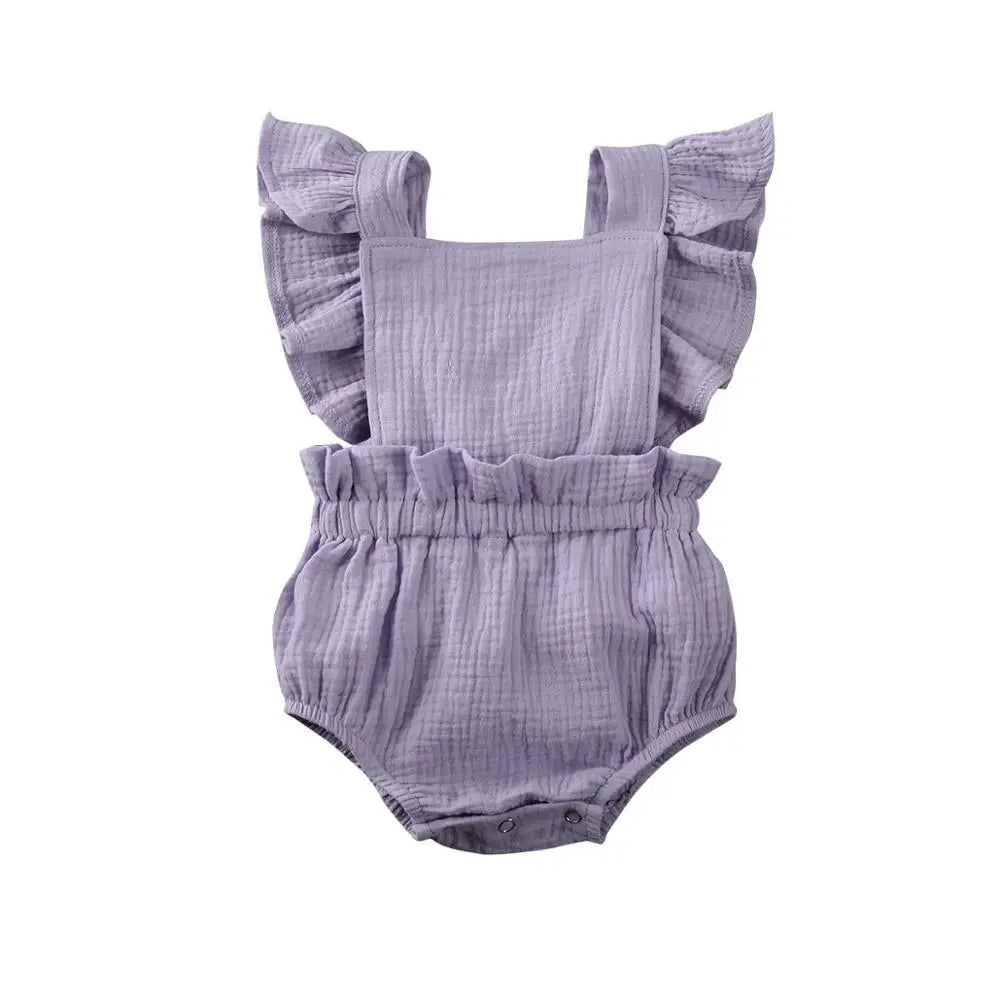 Baby Girl Ruffled Solid Color Sleeveless Backless Romper Jumpsuit Comfy Outfit Excellent Gift For Your Baby Girl - STEVVEX Baby - baby, baby birthday gifts, baby clothing, baby gifts, baby items, baby jumpsuits, baby rompers, baby styles, baby summer clothing, baby summer rompers, new parents gifts - Stevvex.com