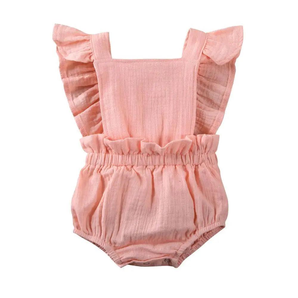 Baby Girl Ruffled Solid Color Sleeveless Backless Romper Jumpsuit Comfy Outfit Excellent Gift For Your Baby Girl - STEVVEX Baby - baby, baby birthday gifts, baby clothing, baby gifts, baby items, baby jumpsuits, baby rompers, baby styles, baby summer clothing, baby summer rompers, new parents gifts - Stevvex.com