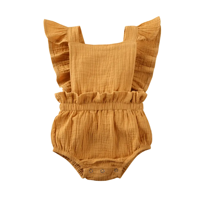 Baby Girl Ruffled Solid Color Sleeveless Backless Romper Jumpsuit Comfy Outfit Excellent Gift For Your Baby Girl - STEVVEX Baby - baby, baby birthday gifts, baby clothing, baby gifts, baby items, baby jumpsuits, baby rompers, baby styles, baby summer clothing, baby summer rompers, new parents gifts - Stevvex.com