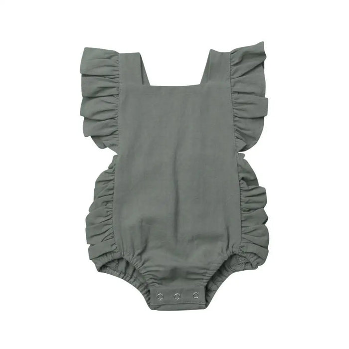 Baby Girl Ruffled Solid Color Sleeveless Backless Romper Jumpsuit Comfy Outfit Excellent Gift For Your Baby Girl - STEVVEX Baby - baby, baby birthday gifts, baby clothing, baby gifts, baby items, baby jumpsuits, baby rompers, baby styles, baby summer clothing, baby summer rompers, new parents gifts - Stevvex.com