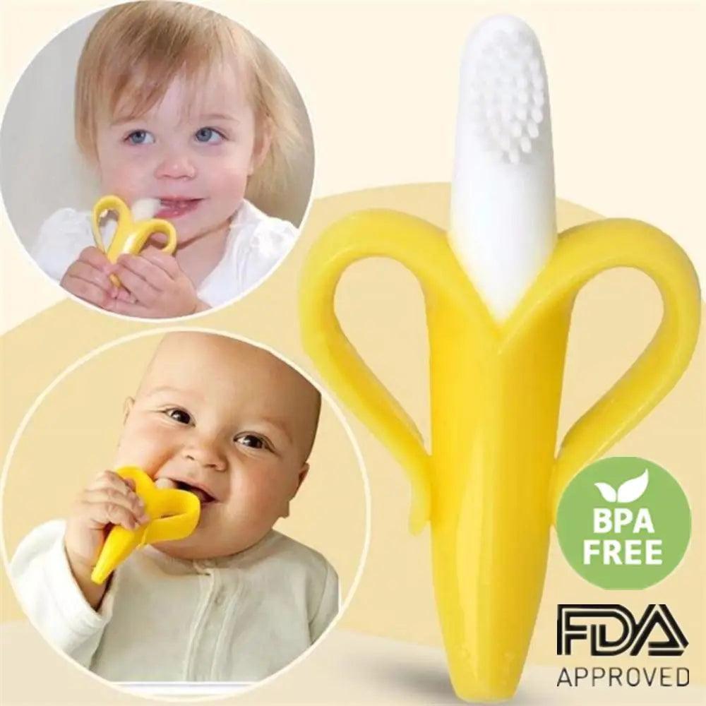 Baby Teether Toys Toddle Safe Banana Teething Ring Silicone Chew Dental Care Toothbrush Nursing Beads Gift For Infant - STEVVEX Baby - baby care, baby dental care, baby dental care product, baby gifts, baby items, baby products, baby teether, baby teething, gifts for new born, gifts for new parents, silicon teether, teether - Stevvex.com