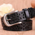 Beautiful Vintage White Genuine Leather Belts With Pin Buckle Strap Floral Design Classic Ladies Waistbands - Black