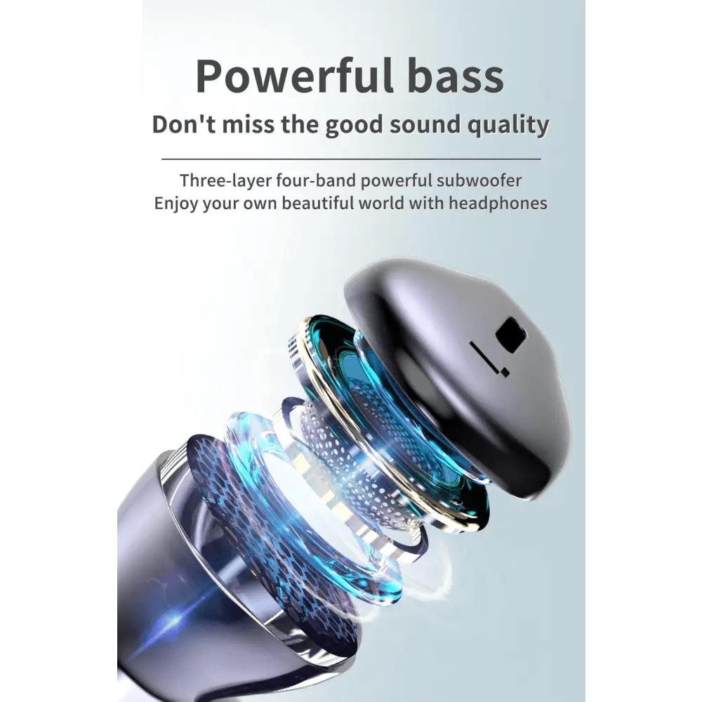 Black Bluetooth - Compatible Wireless Bass Ear Buds Stereo Headphone With Mic Touch Control Bluetooth Lightweight