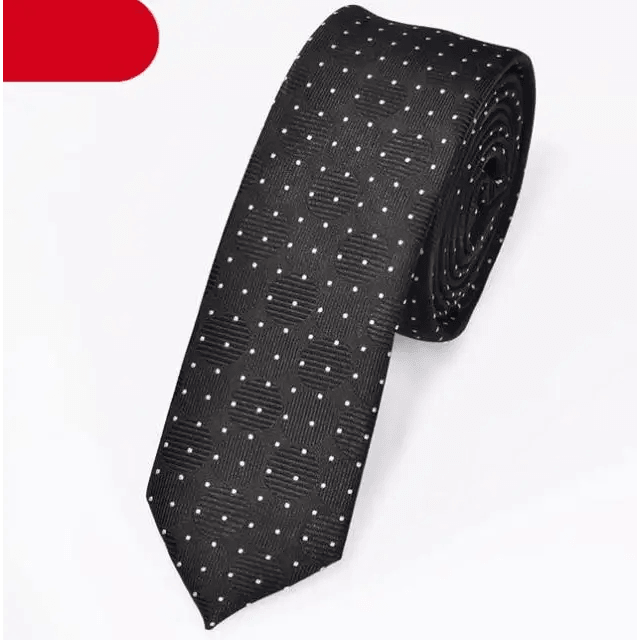 Black Business Dots Printed Polyester Men Necktie Slim Tie Formal Skinny Elegant Office Necktie For Men - 1