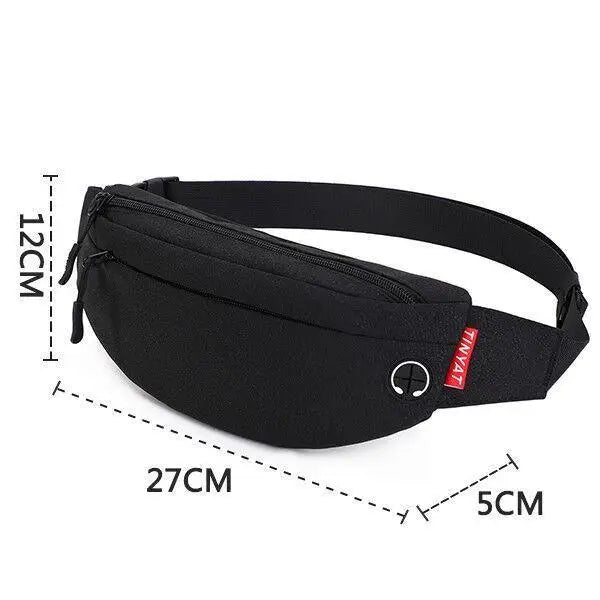 Black Crossbody Fanny Pack Simple Design Belt Bag Canvas Hands Free Travel Bag Sports Workout Durable Lightweight Fanny