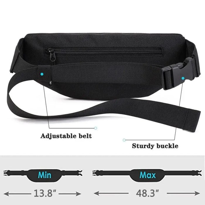 Black Crossbody Fanny Pack Simple Design Belt Bag Canvas Hands Free Travel Bag Sports Workout Durable Lightweight Fanny