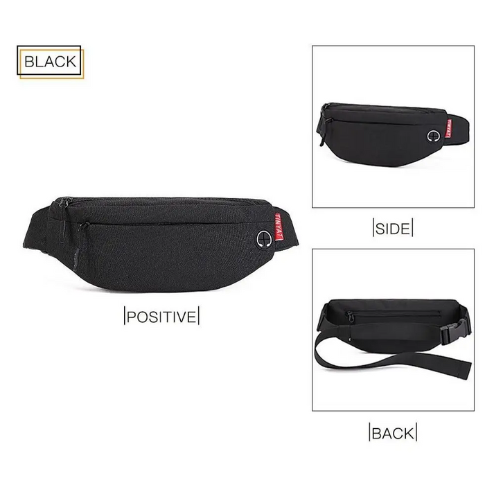 Black Crossbody Fanny Pack Simple Design Belt Bag Canvas Hands Free Travel Bag Sports Workout Durable Lightweight Fanny