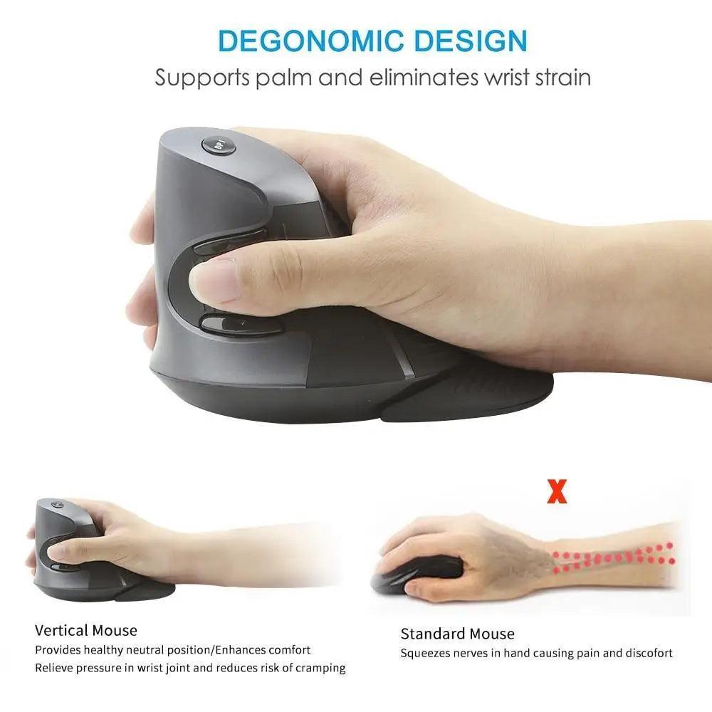 Black Ergonomic Design Vertical Mouse Adjustable DPI Optical Right Hand Mouse Reduce Wrist Pain 6 Buttons Modern Mouse