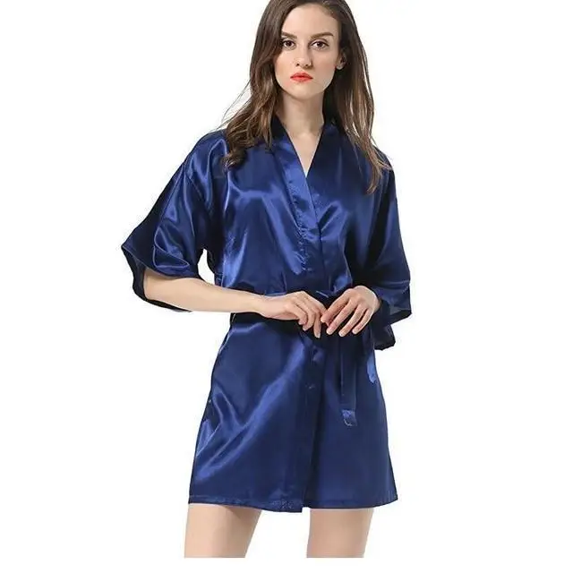 Black Lightweight Elegant Faux Silk Bathrobes For Women V Neck Design Bridesmaid Bathrobe Wedding Short Women Bathrobes