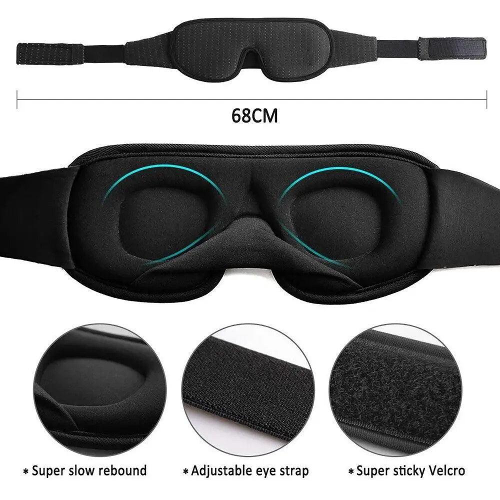 Black Soft Padded Sleeping Mask For Eyes Lightweight Blindfold Night Mask Modern Adjustable Super Smooth Eye Patch